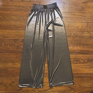 American Apparel Metallic Silver Wide Leg Elastic Waist Flare Dance Pant